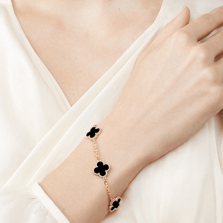 Van Cleef &amp; Arpels/vca Alhambra สร้อยข้อมือ สี่ใบ นําโชค สีเหลือง K Golden Onyx ห้าดอก