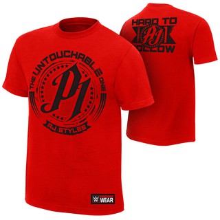 เสื้อยืดผ้าฝ้ายพิมพ์ลายขายดี (Pre) AJ Styles "Untouchable" Red T-Shirt
