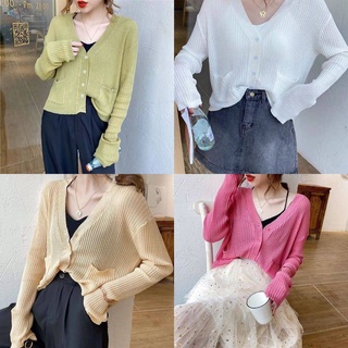 DODO*พร้อมส่ง*เสื้อคลุมคอวีแขนยาว มีกระเป๋าสองข้าง  น่ารักใส่แล้วดูด(0368)