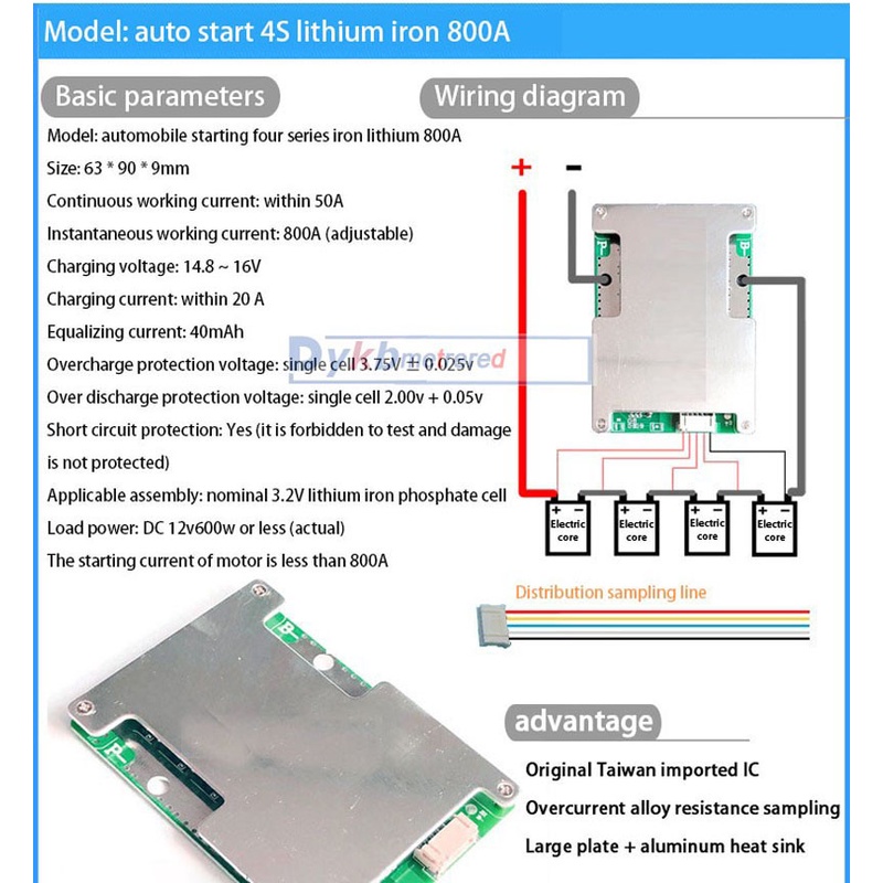 บอร์ดป้องกันแบตเตอรี่ลิเธียม-mos-3s-4s-bms-12v-120a-150a-230a-300a-li-ion-lifepo4-สําหรับรถยนต์