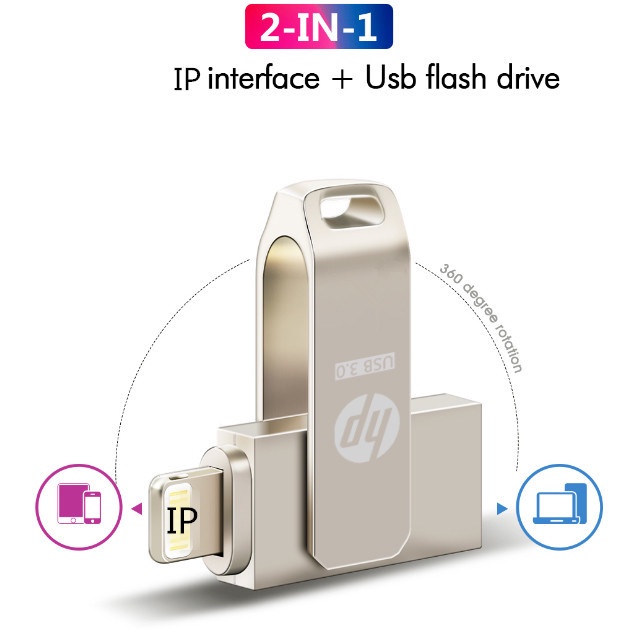 ภาพสินค้าHp แฟลชไดรฟ์ Usb 1TB 2 in 1 Otg Pendrive สําหรับ iPhone อุปกรณ์จัดเก็บข้อมูลภายนอก จากร้าน samtops3c.th บน Shopee ภาพที่ 1