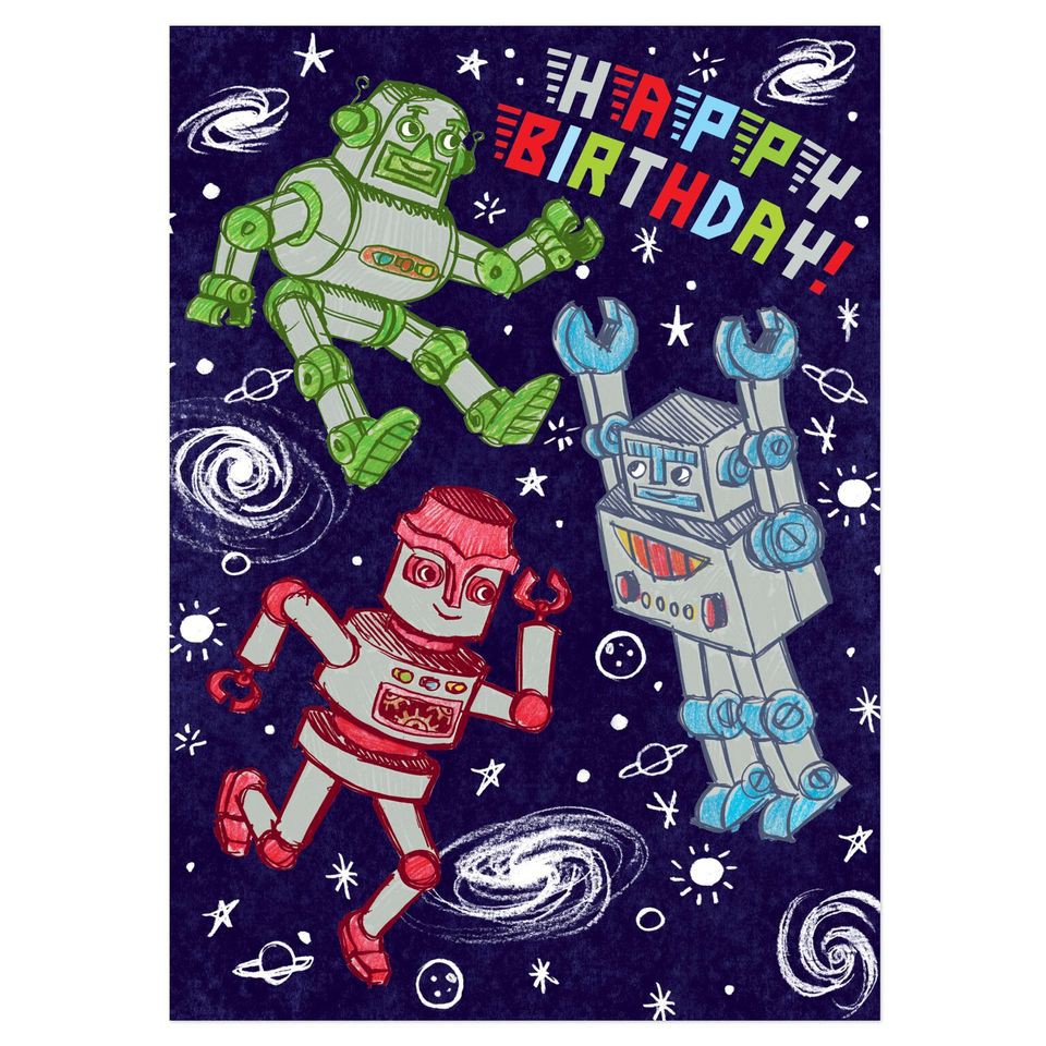eeBoo Silver Robots Birthday Card การ์ดอวยพรวันเกิด | Shopee Thailand