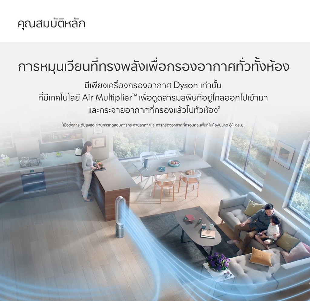 Dyson รุ่น TP07 เครื่องฟอกอากาศและพัดลมไร้ใบพัด (สีขาว/เงิน) ระบบกรอง HEPA H13 ปิดผนึก ดักจับฝุ่น PM2.5 และสารก่อภูมิแพ้ ควบคุมผ่านแอปพลิเคชัน