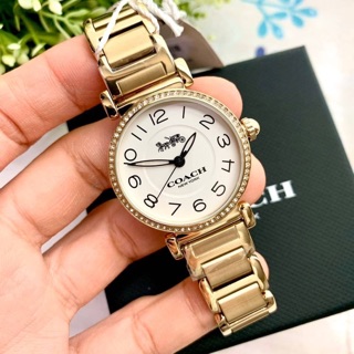 (ผ่อน0%) นาฬิกา 🧡Coach Madison White Dial Ladies Watch 14502855 🧡สายสแตนเลส สีทอง หน้าปัดกลม ล้อมคริสตัล 32 มม.