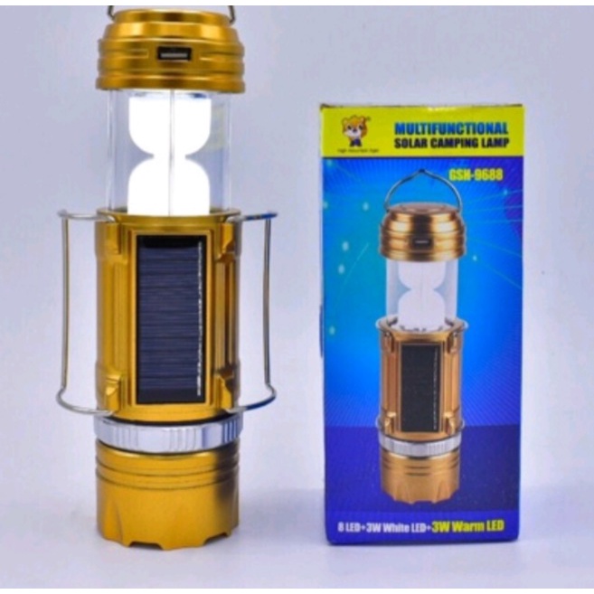 ตะเกียงไฟฉาย ไฟฉาย ไฟแคมป์ปิ้ง GSH-9688 Camping Lamp Solar Zoom 8LED+3W ...