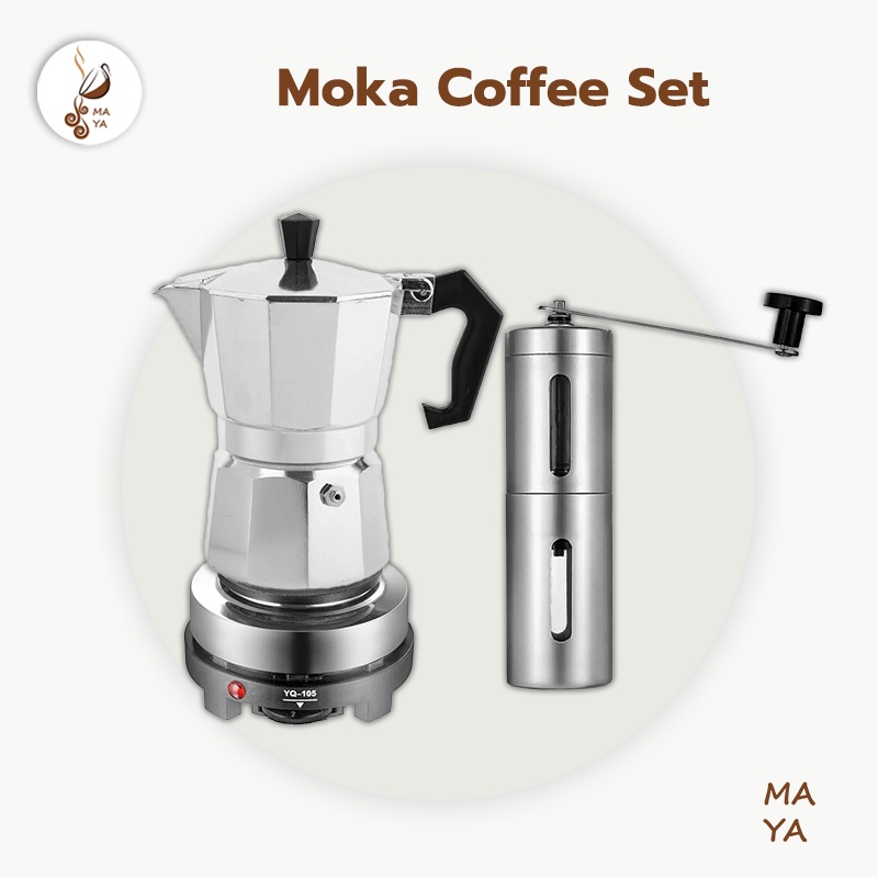 ชุดหม้อต้มกาแฟ-mocha-moka-pot-nespresso-3-6-ถ้วย-พร้อมเตาไฟฟ้า500w-ที่บดกาแฟ-ชุดออกร้าน-ชุดเริ่มต้น-xbdk