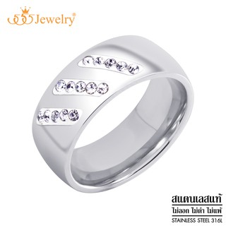 555jewelry แหวนสแตนเลสส ดีไซน์แหวนเกลี้ยง โดดเด่นด้วยเพชร CZ ดีไซน์เก๋ รุ่น MNC-R918 - แหวนผู้หญิง แหวนแฟชั่น (R27)