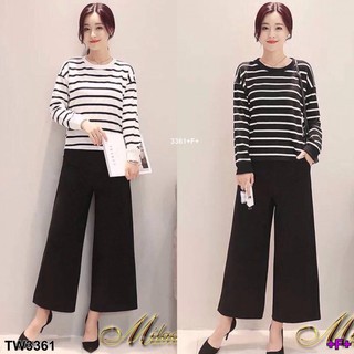 Set เสื้อริ้วขวางแขนยาว+กางเกงขายาว TW3361