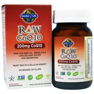 สินค้า พร้อมส่ง​⚡​Garden of Life, Raw CoQ10, 200 mg, 60 Veggie Caps