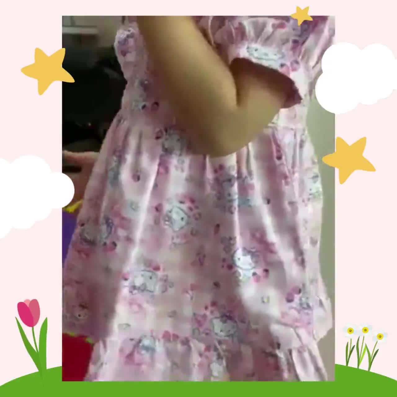 ชุดเด็ก-เดรส-sanrio-คิตตี้สีชมพูสก็อตลายสตอเบอร์รี่-หมวก