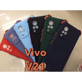 มาใหม่เลยจ้า👉👉เคสTPUนิ่มสีพื้นปุ่มสี คลุมกล้องสำหรับรุ่นVivo V21