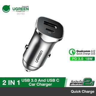 สินค้า UGREEN 30780 PD USB Port*1 Fast Car Charger, 18W USB C and USB A Dual Ports Metal Mini Car Adapter Compatible with iPhon