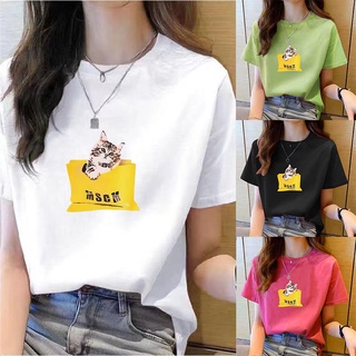 ใหม่ เสื้อยืดลําลอง แขนสั้น คอกลม พิมพ์ลายการ์ตูน ทรงหลวม ขนาดใหญ่ หลากสี แฟชั่นฤดูร้อน สําหรับสตรี 2022
