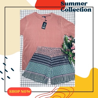 Summer Set🏝ชุดเซตเสื้อคอกลมแขนสั้น+กางเกงพิมพ์ลายขาสั้น