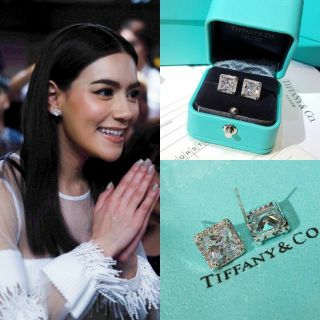 ต่างหูเพชร CZ เหลี่ยม Princess cut ขนาด 1.1 cm แบบคลาสสิค