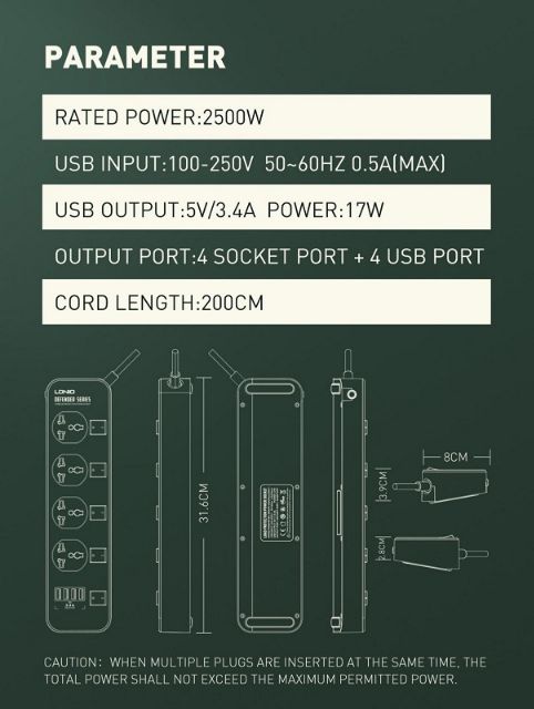 ldnio-รุ่น-sc4408-ปลั๊กพ่วง-แบบใช้ในบ้าน-มี-4usb-4-ช่อง-สายรองรับถึง-4-universal-outlet-power-strip-2500w