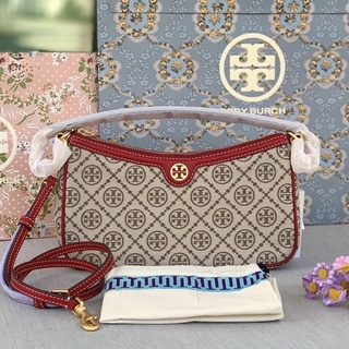 🎀 (สด-ผ่อน) กระเป๋า 10 นิ้ว สีแดง งาน Shop Tory 85137 Tory burch T Monogram Jacquard Studio Shoulder Bag