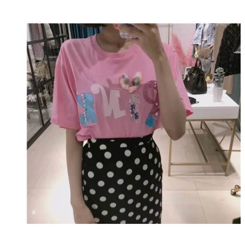 เสื้อยืดแขนสั้น-ติดอะไหล่-pink-กลิลเตอร์วิ้งๆๆๆ