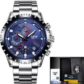 LIGE Brand Men s Fashion Watches Men Sport Waterproof Quartz Watch Man Full Steel Military Clock