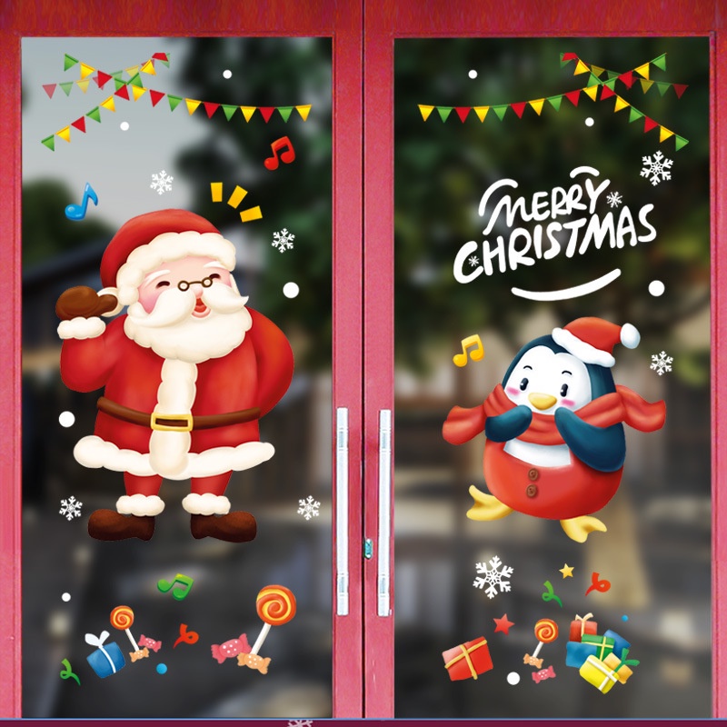 zooyoo-2022-สติ๊กเกอร์ติดผนังคริสต์มาส-คริสต์มาส-สองด้านที่มองเห็นได้-ซานตา-ลูกบอลคริสต์มาส-ของขวัญ-เลื่อนสติกเกอร์ติดผนัง