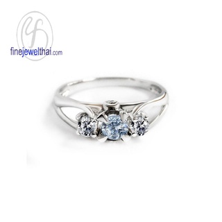 Finejewelthai-แหวนอะความารีน-แหวนเงินแท้-แหวนพลอยแท้-Aqamarine-Silver-Ring-Birthstone-R1224aq (เลือกสีตัวเรือนได้)