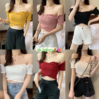 พร้อมส่ง🧸🛍 เสื้อปาดไหล่ เสื้อเปิดไหล่ สม็อกไขว้หน้า งานสวยผ้า ใส่นุ่มสบายไม่คัน เสื้อไหมพรมปาดไหล่