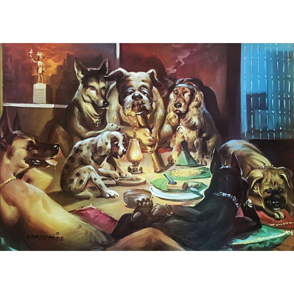 โปสเตอร์-รูปวาด-หมา-ล้อเลียน-dogs-playing-poster-20-x30-inch-classic-vintage-dog-painting-v7