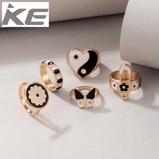 Ring Black Tai Chi Butterfly Flower Pin 5 Piece Drop Ring Female for girls for women low price