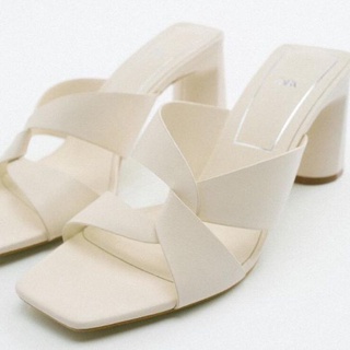 Zara ใหม่ รองเท้าส้นสูง เปิดนิ้วเท้า ส้นหนา สีขาว เข้ากับทุกการแต่งกาย แฟชั่นฤดูร้อน สําหรับผู้หญิง 2022
