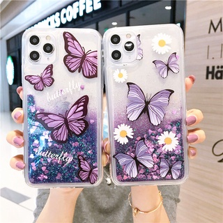 เคสป้องกันโทรศัพท์มือถือ มีทรายไหล ประดับกลิตเตอร์ ลายผีเสื้อ สําหรับ Samsung Galaxy A14 A24 A34 A54 A73 A33 5G A53 A13 A23 A22 A32 A52S A12 A71 A51 A21S A31 A11 A50S A30S A20S