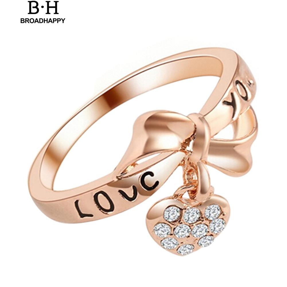 broadhappy-เลดี้แฟชั่นจดหมายรักโบว์โบว์แหวนกุหลาบชุบทอง-rhinestone-แหวนเกลี้ยง