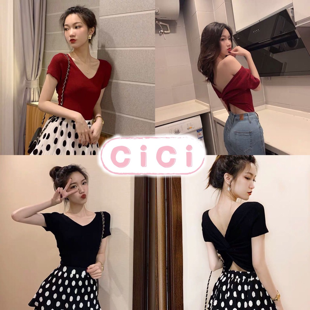 ภาพหน้าปกสินค้าCICISHOP (9365) เสื้อครอปผ้าไหมพรม ดีเทลม้วนใส่ได้ทั้งหน้าและหลัง จากร้าน cicishop1 บน Shopee