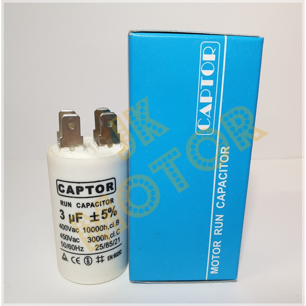 คาปาซิเตอร์รัน Run Capacitor CAPTOR ขนาด 3uF 4uF 5uF 6.3uF 8uF 10uF ...