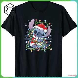 Carelin1188 Christmas Lilo &amp; Stitch Christmas Lights Portrait T-Shirt เสื้อยืด ดพิมพ์ลาย ดผ้าเด้ง คอกลม cotton ความนิยม