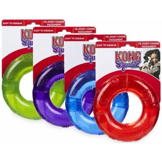 Kong Squeezz Ring Squeaky Interactive Throwing Dog Toys สีแดง - Choice of Size and Colour (Large, Red)