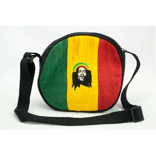 สินค้าราสต้า Bag Hemp Circle Handmade Rastaman กระเป๋าสะพายราสต้าใยธรรมชาติทรงกลม ปักลาย BOB MARLEY 8×8 นิ้ว