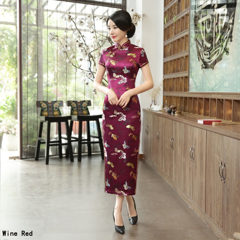 กี่เพ้ายาวชุดราตรีชุดสตรีบางลายดอกไม้-qipao-cheongsam