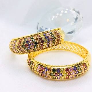 ภาพขนาดย่อของสินค้าjewelryshop365 K307 กำไลนพเก้า กำไลพลอย5แถวนพเกล้าฝังเพชร กว้าง60cmงานทองเหลือง24k