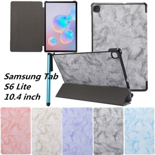 เคสหนังแบบตั้งได้ลายหินอ่อนสําหรับ samsung galaxy tab s 6 lite 10 . 4 นิ้ว sm - p 617