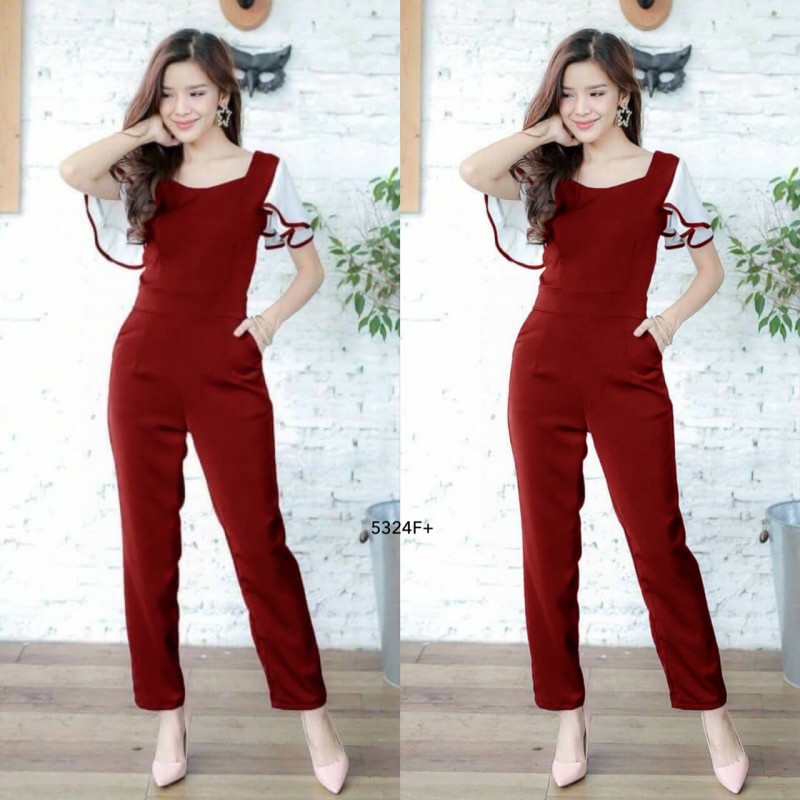 b5324-จั้มสูทระบายแขนชีฟอง-chiffon-sleeveless-jumpsuit