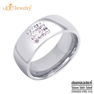 555jewelry แหวนสแตนเลสส ดีไซน์แหวนเกลี้ยง โดดเด่นด้วยเพชร CZ รุ่น MNC-R919 - แหวนผู้หญิง แหวนแฟชั่น (R39)