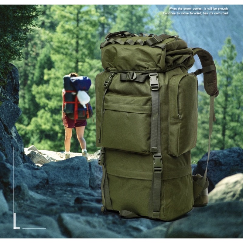 เป้backpackจุ65l-รุ่นหนา-900d-กระเป๋าใบใหญ่เดินทางโครงเหล็ก-เป้ทหารเดินป่า
