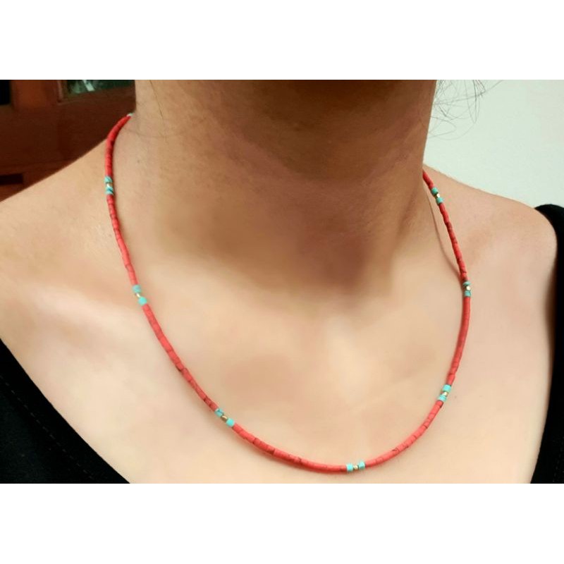 สร้อยคอหินปะการัง-หินเทอร์ควอยส์-แฮนเมด-tiny-coral-beads-necklace
