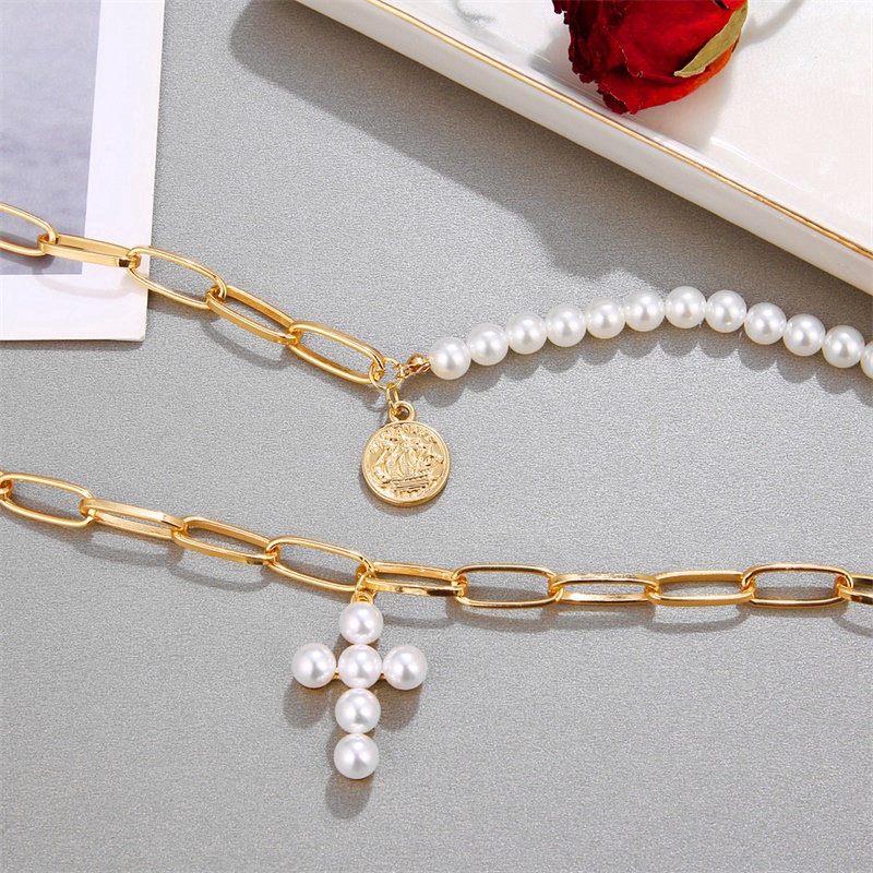 gold-color-fashion-cross-pendant-necklaces-women-luxury-design-imitation-pearls-necklace-coin-jewelry-female