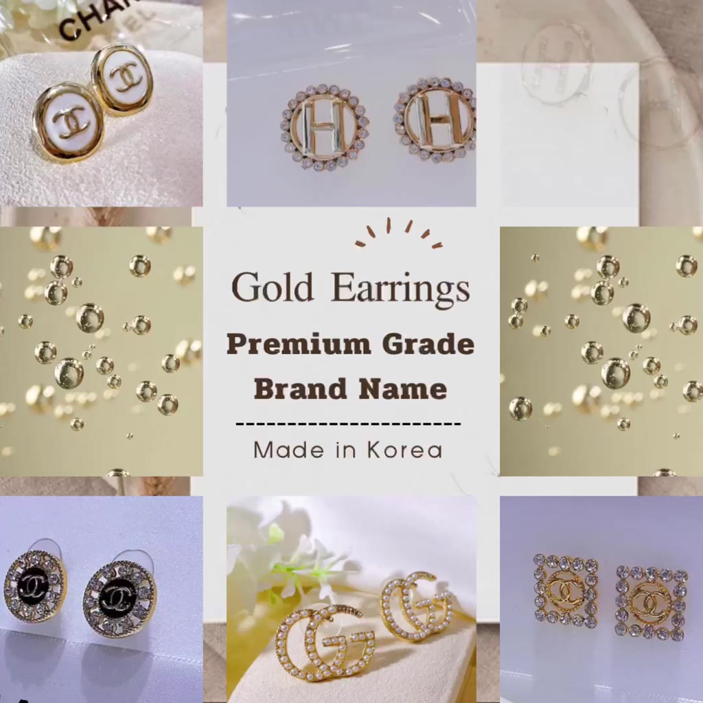 มาใหม่-สวยมาก-ต่างหูแบรนด์เนมเกรดพรีเมียม-gold-earrings-gold-แบบติดหู