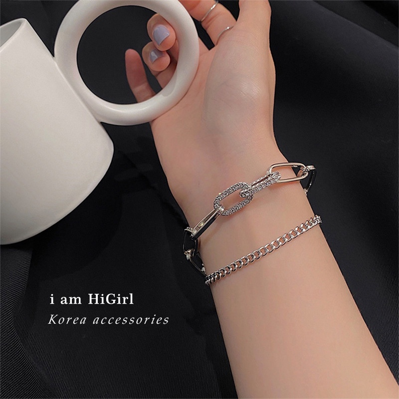 full-diamond-chain-double-bracelet-hip-hop-design-simple-cold-style-jewelry-for-girls-for-women-low-price