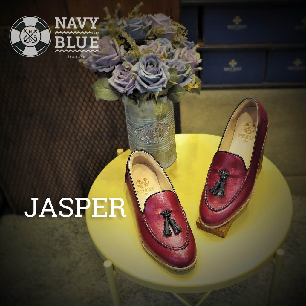 ภาพหน้าปกสินค้า(JASPER) รองเท้าหนังวัวแท้ ผู้หญิง แดง งานแฮนเมดพรีเมี่ยม คนไทย แบรนด์ Navyblue Thailand โลฟเฟอร์ ซับในหนังแท้ นุ่มสบาย