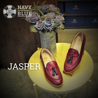 สินค้า (JASPER) รองเท้าหนังวัวแท้ ผู้หญิง แดง งานแฮนเมดพรีเมี่ยม คนไทย แบรนด์ Navyblue Thailand โลฟเฟอร์ ซับในหนังแท้ นุ่มสบาย