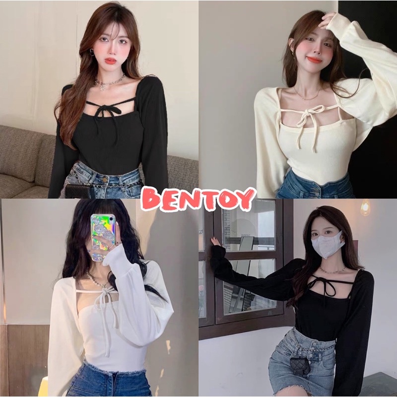 bentoy-56320-56320-1-ชุดเซ็ท2ชิ้น-เสื้อสายเดี่ยว-เสื้อคลุมแขนยาว-ทรงเรียบๆ-ดีเทลผูกสายหน้าอก