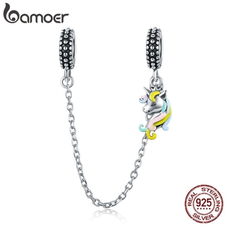 bamoer Silver 925 Jewelry Colorful Pony Safety Chain Charm fit for Original 3mm Bracelet & Bangle Fine Jewelry Making SCC1571